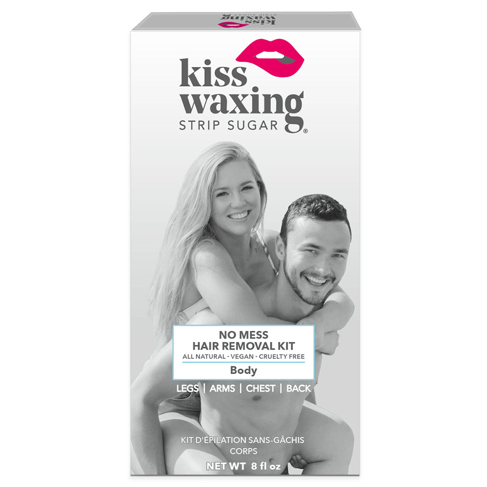 Kiss Waxing strip sugar mess-free hair removal kit box on a white background
