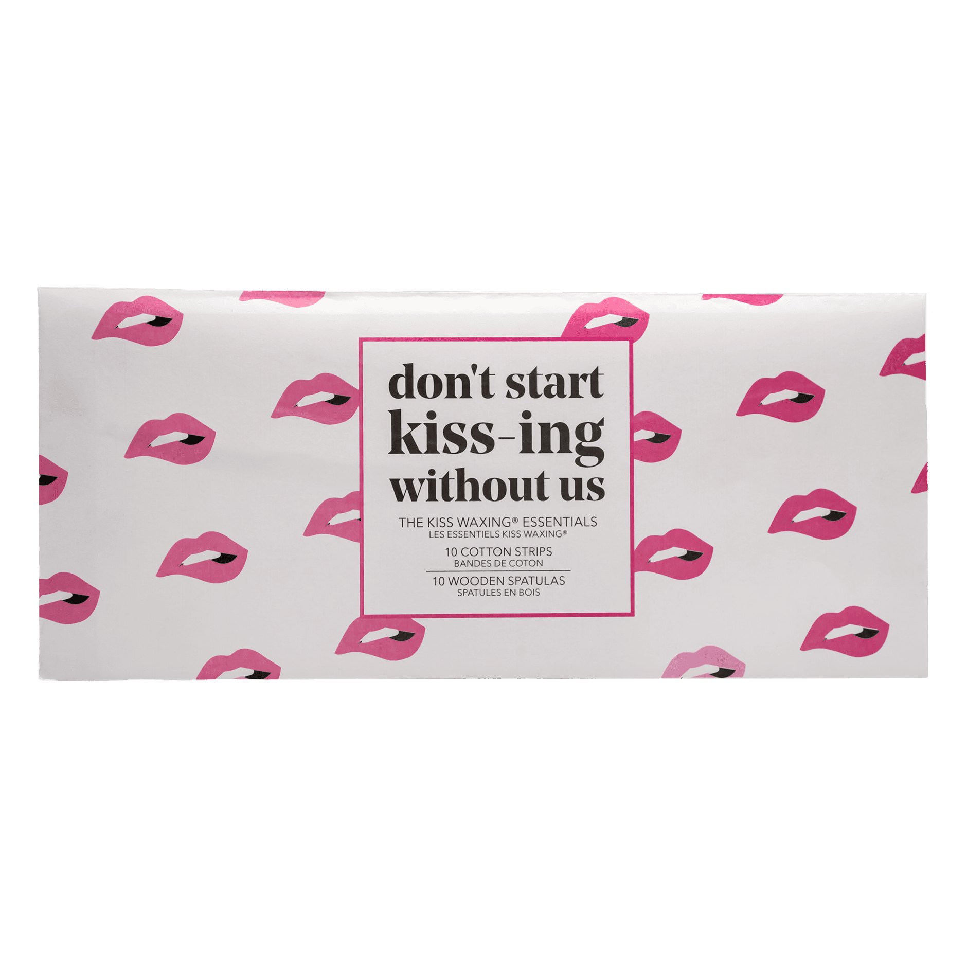 Kiss waxing "don't start kiss-ing without us" essentials envelope featuring the brand logo lips with wooden spatula and cotton strips