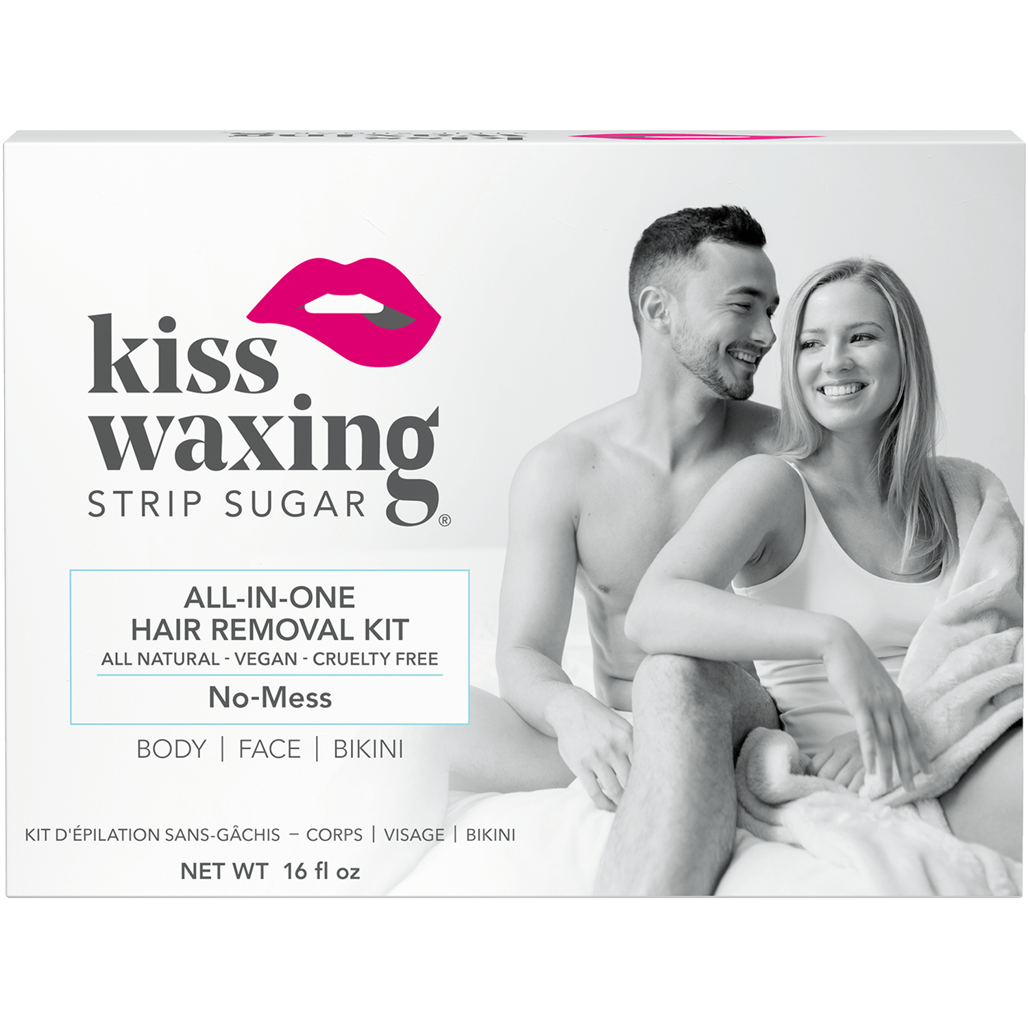 Kiss Waxing Strip Sugar all-in-one hair removal kit box a white background