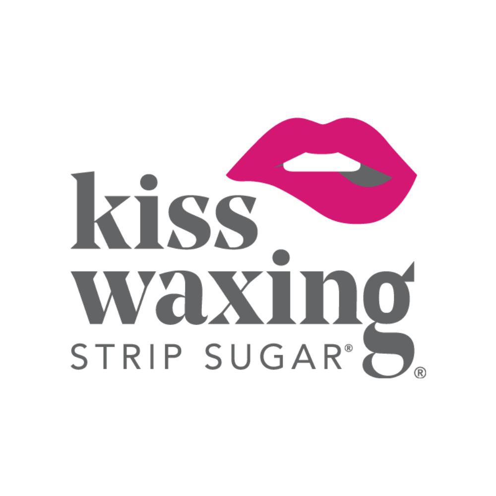 Kiss Waxing Strip Sugar logo with pink lips and gray text on a white background
